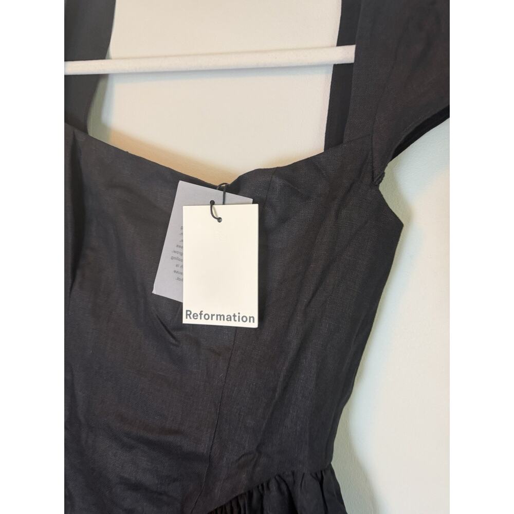Reformation Oaklyn Cap Sleeve Linen Minidress Black 4 Babydoll Smocked Back NWT - Picture 12 of 16